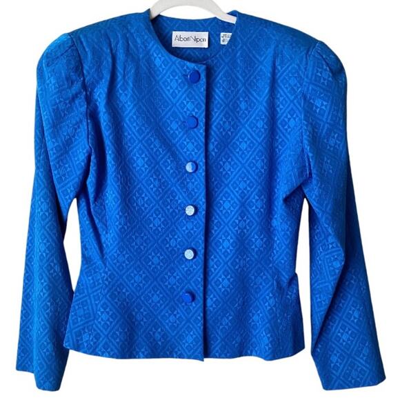 Albert Nipon | Vintage 100% Silk Button Front Blazer Jacket Blue Size 6 - Picture 1 of 6
